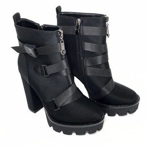 WETKISS Black Chunky High Heel Platform Combat Boots (Size 7)